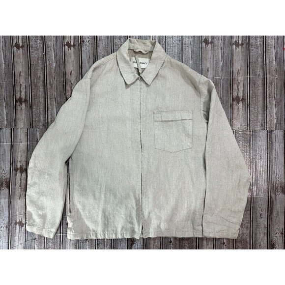 Our Legacy Linen blend full Zip jacket Size 50 color coated grey made in Italy